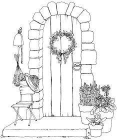 Beccy's Place: Front Door Pola Sulam, 자수 디자인, Digi Stamps, Urban Sketching, Doodle Drawings, Digital Stamps, A Drawing, Colouring Pages, Art Drawings Sketches