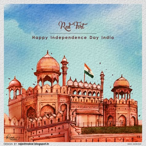 My Favorite Monument Drawing, Red Fort Drawing Sketch, Independence Day Illustration India, Red Fort Delhi Drawing, Monuments Of India Sketch, Red Fort Painting, Red Fort Illustration, Indian Monuments Paintings, Red Fort Sketch