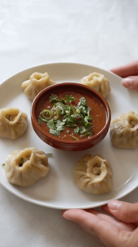 Homemade Momo (Nepalese Dumplings) | Myriad Recipes Nepalese Momo Recipe, Momo Recipe, Tomato Dipping Sauce, Spicy Tomato Chutney, Nepalese Food, Nepali Food, Dumpling Recipe, Tasty Baking, Chicken And Dumplings