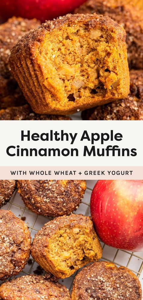 These healthy apple cinnamon muffins are made with a blend of whole wheat and all-purpose flour. They're loaded with fall flavor and extra moist thanks to pumpkin! Apple Breakfast Muffins, Apple Crisp Muffins, Healthy Apple Cinnamon Muffins, Gluten Free Apple Muffins, Healthy Muffins For Kids, Pumpkin Apple Muffins, Apple Muffins Healthy, Whole Wheat Muffins, Almond Flour Muffins