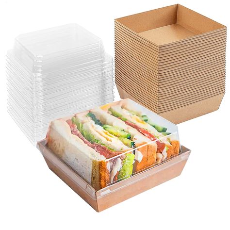 PRICES MAY VARY. Set of 50 Craft Paper Box with Clear Lids（Does not include labels and food）, each measures 14cmx12.5cmx6.5cm/5.5''x4.92''x2.56'', fits for roll cakes, cupcakes, cheese, pastries, desserts, breads, biscuits Hot Dog, Sandwich, Sushi,Vegetable and fruit salad and other small foods. Made of high quality White cardboard or Kraft cardboard tray+food-grade plastic lid, Water and oil proof,eco-friendly and safe to use, can direct contact with food, beautiful and clear design. SIMPLY CLE Sandwich Craft, Diy Study Table, Charcuterie Boxes, Disposable Food Containers, Bread Packaging, Sandwich Box, Take Out Containers, Dessert Boxes, Charcuterie Recipes