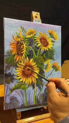 Sunflower Impressionist Painting, How To Paint Sunflowers Acrylic, Canvas Drawings For Beginners, Easy Canvas Drawings, Acrylic Sunflower Painting, Drawing Ideas On Canvas, Sunflower Painting Acrylic, Draw Sunflower, Sunflower Acrylic Painting