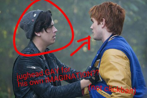 SO Jughead canonically is writing the story of Riverdale as a story. Why couldn't he be fabricating any parts of it? We can all agree Archie isn't a realistic character. He plays football AND guitar? He actually talks TO HIS FATHER when he has a problem??? There's no way he isn't a figment of Jughead's imagination. Jughead has created Archie in his imagination. And let's take a look at Jughead's face-- there's NO WAY he isn't in love. I've solved it; Jughead is gay for his imagination Archie X Jughead, Archie Jughead, Love Can, Riverdale, When He, No Way, The Story, In Love, Guitar