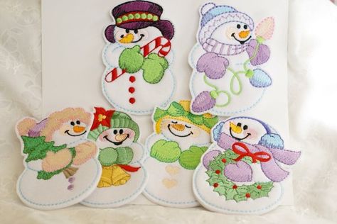 image 0 Snowman Treats, Wrapped Gifts, Felt Snowman, Felt Stocking, Embroidered Felt, Refrigerator Magnets, Treat Bags, Ornament Set, Embroidery Art