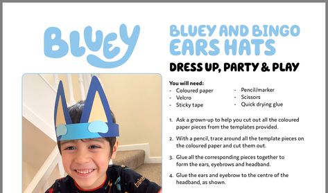 Bluey Party Hats, Bluey Party, Bluey Birthday, Ears Headband, Ear Hats, Ear Headbands, Dress Hats, Colored Paper, 5th Birthday