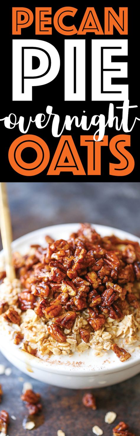 Pecan Pie Overnight Oats - A lighter, HEALTHIER take during the holidays! You can prep everything ahead of time. Just serve into a bowl and top with pecans! Oat Recipes Healthy, What's For Breakfast, Overnight Oats Recipe, Oats Recipes, Oatmeal Recipes, Breakfast Time, Pecan Pie, Breakfast Dishes, Vegan Breakfast