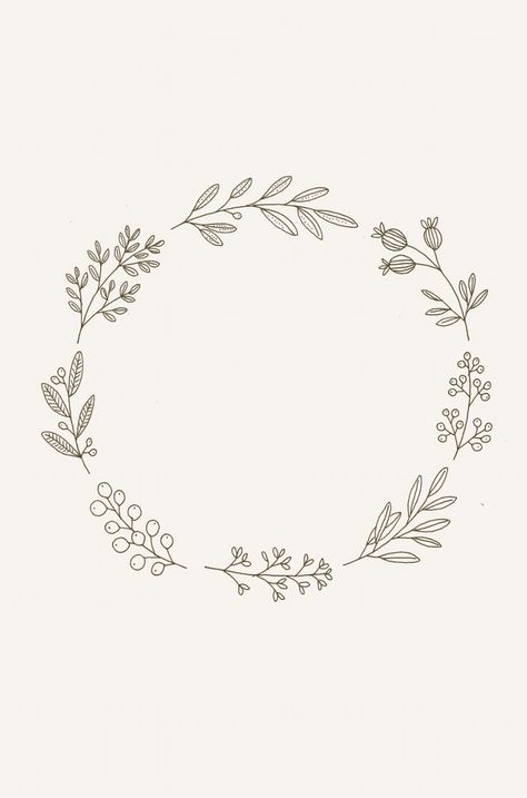 Embroidery Patterns Flowers, Ryn Frank, Botanical Wreath, Cat Embroidery Design, Arte Doodle, Wreath Illustration, Cat Embroidery, Wreath Drawing, Hand Embroidery Patterns Flowers