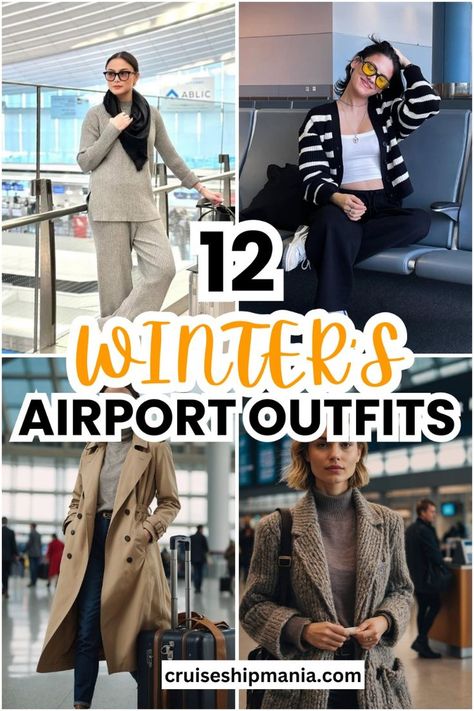 Airport Outfit Cold Weather, Outfits For Airport Winter, Classy Airport Outfits For Women, Holiday Airport Outfit, Airport Outfit Winter Plus Size, Airport Outfit Winter Comfy Women, Winter Airport Outfit Travel Style Chic, Cold Weather Cruise Outfits For Women, Warm Airport Outfit