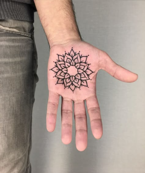 #tattoo #tattoos #mandala #mandalaart #mandalatattoo #palm #palmtattoo Mandala Palm Tattoo, Palm Tattoos Men, Tattoo On Palm Of Hand, Palm Tattoos For Women, Mendala Tattoo, Hand Palm Tattoos, Simple Mandala Tattoo, Mandala Tattoo Men, Palm Tattoo