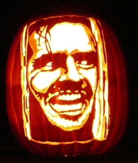 My son asked me if I have ever carved Jack Torrance on a foam pumpkin (Jack Nicholson) from The Shining, so I thought I would give it a shot.  Pattern by stoneykins.com. Shining Pumpkin Carving, The Shining Pumpkin Carving, Carved Halloween Pumpkins, Jack Torrence, Halloween Carved Pumpkins, Pumpkins Pictures, Fun Pumpkin Carving, Cool Pumpkin Carvings, Pumpkin Carving Idea