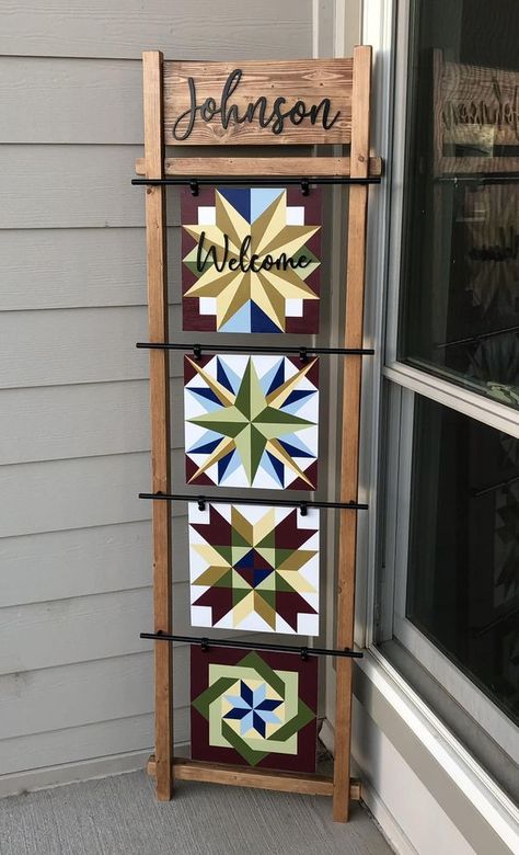 Barn Quilt Addicts | I just finished my first barn quilt project Quilt Ladder, Pattern Meaning, Painted Barn Quilts, Barn Wood Projects, Barn Quilt Designs, Barn Quilt Patterns, American Quilt, Dyi Projects, Pretty Decor