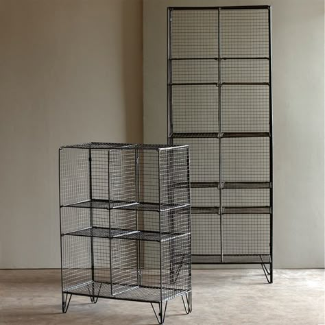 Lend an industrial look to any space with these galvanized wire bookcases, inspired by old gymnasium shelves . Try one in the kitchen to hold your favorite cookbooks and linens or in the bathroom to s... Floor Shelf, French Country Design, Shelf Furniture, Metal Cabinet, Industrial Loft, Bookcase Shelves, Steel Furniture, Industrial Furniture, Industrial Style