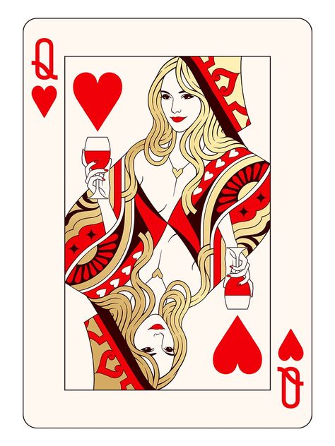 Queen Of Hearts Card, Playing Cards Art, The Queen Of Hearts, Queen Of, Instagram Queen, Playing Cards Design, 카드 디자인, Art Carte, Art Et Illustration