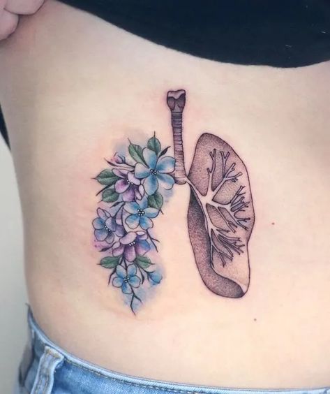 Healthcare Worker Tattoo Ideas, Lung Tattoo With Flowers, Tattoos Nursing, Lung Tattoo Ideas, Lung Tattoo, Symbol Tattoo Ideas, Unique Tattoos Black Women, Nurse Symbol, Tattoo Ideas Female Meaningful