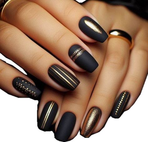 Black Gel X Nail Designs, Black And Gold Nail Designs, Abstract Nail, Sunflower Nails, Gold Nail Designs, Matte Black Nails, Gold Nail, Blush Nails, Fancy Nails