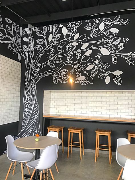 Cool Restaurant Design Modern, Coffee Mural Ideas, Cafe Decor Ideas Wall Art, Cafeteria Wall Design, Juice Bar Interior, Tea Table Design, Modern Restaurant Design, Coffee Shop Interior Design, Cafe Wall Art