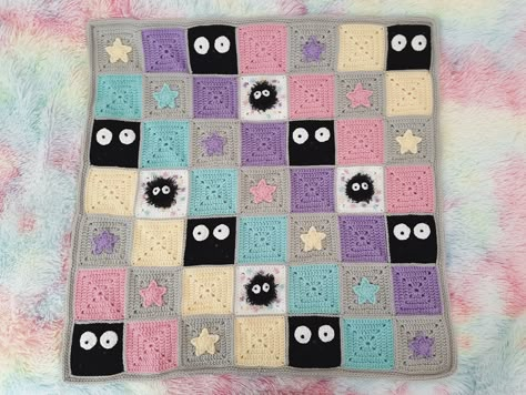 25 Trendy Crochet Blanket Patterns to Master Studio Ghibli Crochet Square, Crochet Square Patterns Blanket, Crochet Mini Blanket, Snoopy Crochet Blanket, Kirby Crochet Blanket, Soot Sprite Crochet Pattern, Crochet Soot Sprite Free Pattern, Studio Ghibli Crochet Blanket, Mood Crochet Blanket