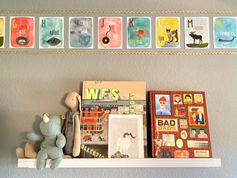 Wes Anderson Themed Nursery, Moonrise Kingdom Nursery, Food Themed Nursery, Gender Neutral Colorful Nursery, Wes Anderson Nursery, Colorful Boy Nursery, Wes Anderson Room, Orange Nursery Boy, Wes Anderson Decor