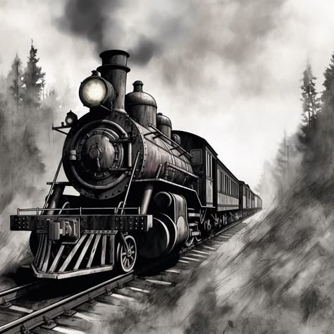 Steam Train Drawing, Steam Train Tattoo, Train Tattoo, Train Artwork, Baby Dragon Art, Steam Trains Photography, Train Drawing, Old Steam Train, Atlas Shrugged