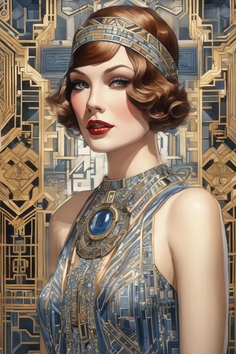 1920s Art Deco Fashion, Art Deco Portrait, Art Deco Women, Flapper Art, Mirela Anton, Art Deco Artwork, Art Nouveau Illustration, Art Deco Illustration, Art Deco Lady