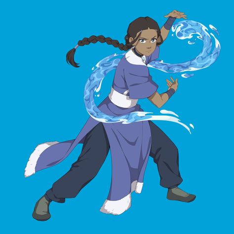 Katara Atla, The Last Airbender Katara, Waterbending Poses, Atla Katara, Waterbending Art, Water Bender Poses, Water Bending Poses, Katara Hair Tutorial, Katara Reference