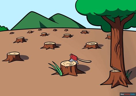 Learn How to Draw Deforestation: Easy Step-by-Step Drawing Tutorial for Kids and Beginners. See the full tutorial at https://easydrawingguides.com/how-to-draw-deforestation/ . Deforestation Drawing Easy, Desertification Drawing, Deforestation Poster Drawing, Deforestation Drawing Ideas, Deforestation Illustration, Deforestation Art, Deforestation Drawing, Deforestation Poster, Ground Drawing