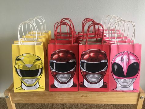 Power Ranger Theme Party, Power Rangers Goodie Bag Ideas, Power Rangers Birthday Party Decorations, Power Ranger Birthday Ideas, Pink Power Ranger Birthday Party, Power Ranger Themed Birthday Party, Diy Power Ranger Party, Power Ranger Party Ideas, Power Rangers Birthday Party Ideas