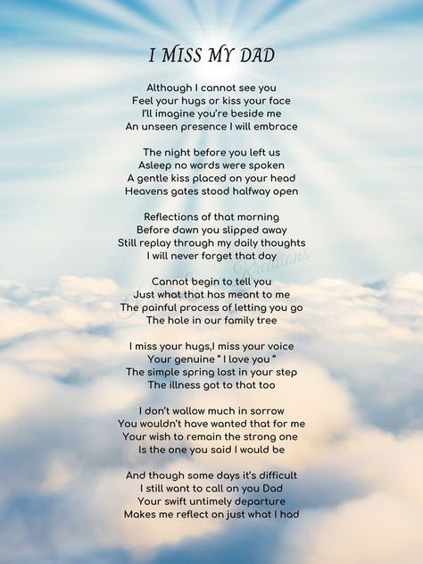 Grieving the loss of your dad. A message to your dad and the painful process of having to let him go. A gift, keepsake and remembrance for you or someone you know who has lost a dad. **PLEASE NOTE: This poem is a DIGITAL DOWNLOAD ONLY. No physical copy will be mailed to your home. **This poem is for PERSONAL USE ONLY. Commercial use,copying or reselling is prohibited. **Due to the nature of this product,returns,exchanges or cancellations cannot be accepted. Typically,you will be printing your po Losing A Loved One Quotes Father, Poems For Dad From Daughter, Eulogy For Dad From Daughter, Losing Your Dad, Griefing Your Dad, Dad Poems From Daughter, Happy Birthday Dad In Heaven, Missing Dad In Heaven, Quote For Husband