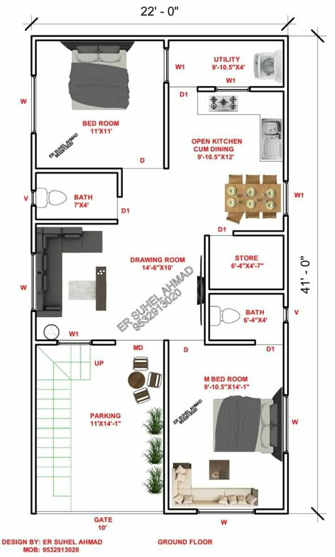 New Home Drawing, North Facing Plan, 20 50 House Plan, Rental House Plans, West Facing House Plan, Row Housing, Map House, South Facing House, West Facing House