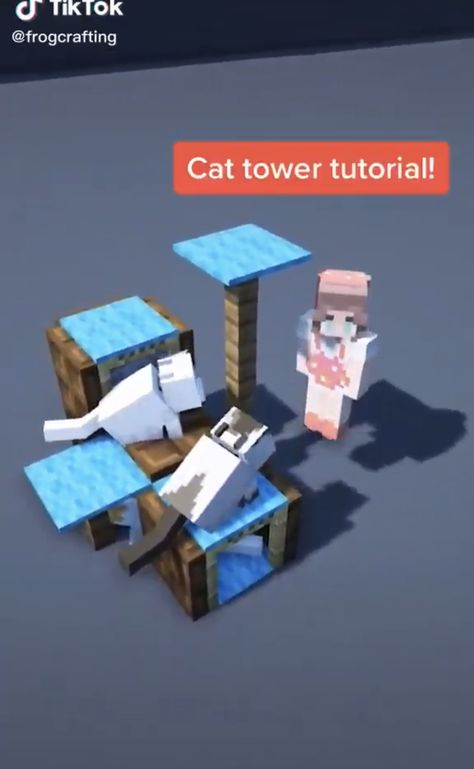 Cat Tower Minecraft, Cat Statue Minecraft, Minecraft Strip Club Ideas, Cat Cafe Minecraft, Minecraft Cat Tree, Minecraft Pet Shop, Minecraft Cat House, Furniture Minecraft, Minecraft Bedding