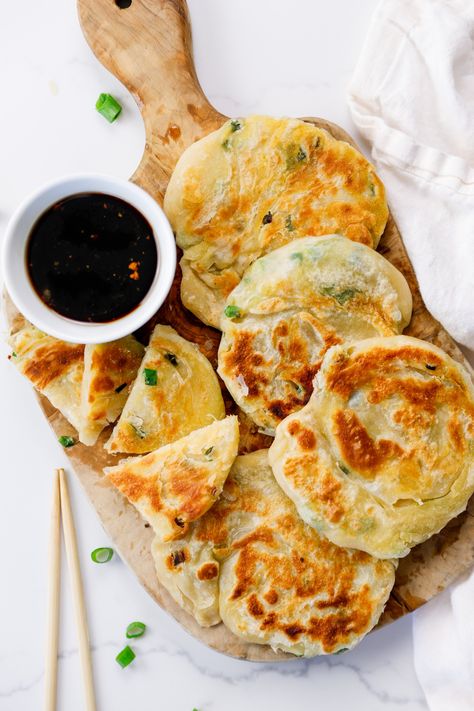 Scallion Pancakes — Mer and Meg's Escapades Scallion Pancake Recipe, Longevity Noodles, Unleavened Bread, Burrata Salad, Scallion Pancakes, Healthy Weeknight Meals, Filling Snacks, Pancakes Ingredients, Spicy Chili