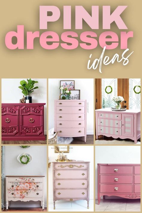 Pink Dresser Ideas Pink Chalk Paint Furniture, Pink Dresser Makeover, Pink Painted Dresser, Pink Chest Of Drawers, Pink Painted Furniture, Best Paint Sprayer, Pink Bedroom Furniture, Ikea Hemnes Dresser, Hemnes Dresser