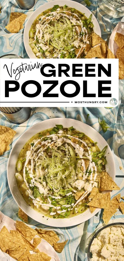 Vegetarian Green Pozole Recipe Vegetarian Posole Verde, Vegetarian Pozole Verde, Vegetarian Pozole Recipe, Green Pozole Recipe, Vegetarian Posole, Verde Pozole, Vegetarian Pozole, Pozole Verde Recipe, Green Pozole