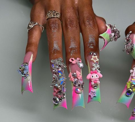 Candy Junk Nails, Hiphop Nails, Dramatic Nails Acrylic, Blk Nails, Xxxl Nails, Really Long Nails, King Nails, 90s Nails, Fye Nails