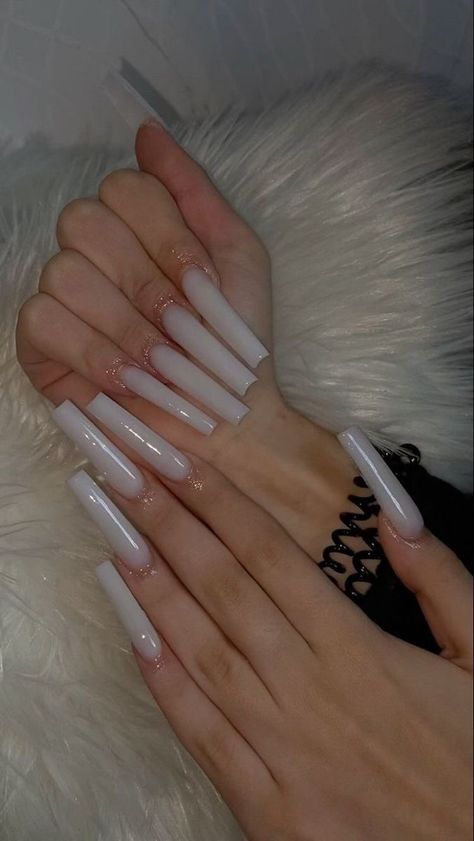 Marshmallow Acrylic Nails, White Nail Ideas Square, Soft White Nails, Nail Ideas Square, French Tips White, Alt Nails, Long White Nails, White Nail Ideas, Ivory Nails