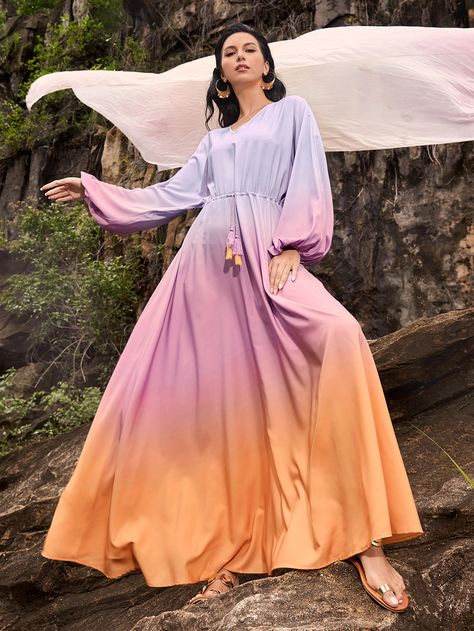 Ombre Chiffon Dress, Luxury Ombre Maxi Dress For Party, Ombre Maxi Dress With Sleeves, Spring Gradient Maxi Dress, Ombre Anarkali, Georgette Dresses, Ombre Dresses, Ombre Clothes, Ombré Dress