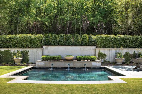 Pool Scuppers, Garden Design Inspiration, House In The Hamptons, Creeping Thyme, Leaded Glass Door, Pool Water Features, Bali Villa, Pool Landscape Design, Garden Inspo