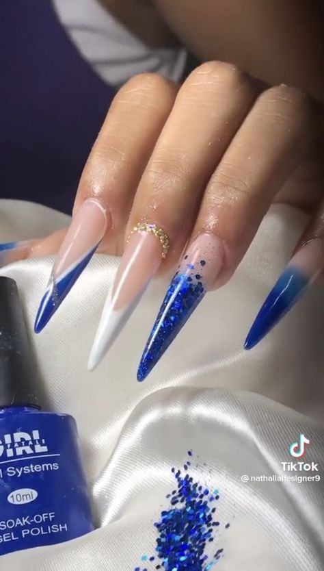 Blue Stiletto Nails, Graduation Nails, Stiletto Nails Designs, Dream Nails, Stiletto Nails, Beauty Nails, Nail Inspo, Low Profile, Gel Nails