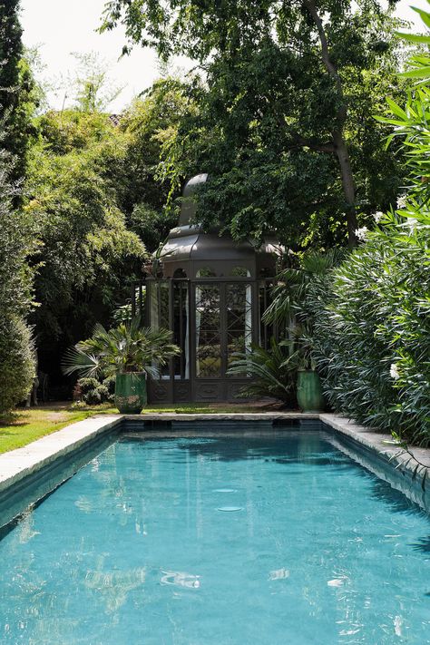 Gazebo and pool. Beautiful French country garden inspiration from a luxurious property in the South of France. Breathtaking 19th century restored French chateau with largest private garden in Avignon. Avignon Hôtel Particulier. Photo: Haven In. Avignon Villa, Sims Garden, French Pool, French Exterior, French Country Garden, Garden Suite, Pool Garden, Garden Villa, Luxury Garden