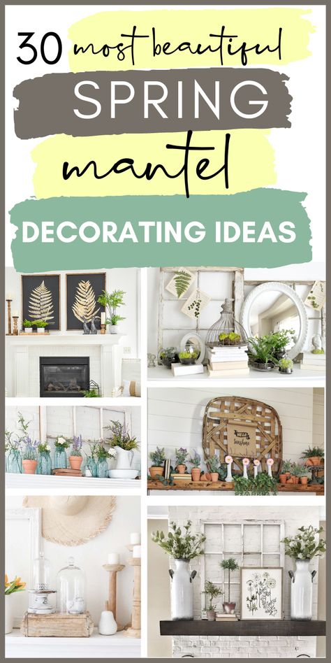 Spring Fireplace Mantel Decorating Ideas, White Mantle Decorating Ideas, Spring Farmhouse Mantle Decor, White Mantel Decorating Ideas, Boho Mantel Decorating Ideas, Spring Mantle Decor With Tv, Farmhouse Mantle Decorating Ideas, Farmhouse Mantel Ideas, Boho Fireplace Mantle Decor