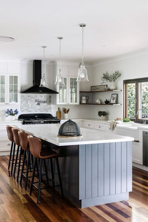 Inside An American-Inspired Farmhouse In Canungra, QLD Australian Country House Interior Design, Australian Farmhouse Interior, American Country House Interior, Country House Interior Design, American Country House, Australian Country Houses, Australian Farmhouse, Kitchen Floating Shelves, White Farmhouse Sink