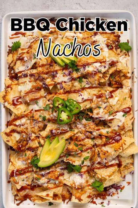 BBQ Chicken Nachos Chicken Nacho Recipe, Oven Chicken Nachos, Chicken For Nachos, Easy Chicken Nachos Recipe, Barbecue Chicken Nachos, Barbecue Chicken Nachos Recipe, Bbq Chicken Nachos Recipe, Smoked Chicken Nachos, Shredded Chicken Nachos