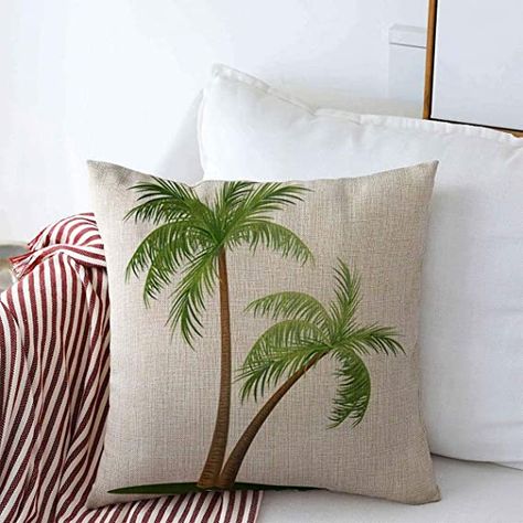 Palm Tree Decorations, Balinese Decor, Green Coconut, Tropical Pillows, British Colonial Style, Tropical Resort, Tree Pillow, Beach Tropical, Florida House