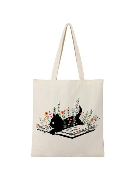 BeeGreen Cat Cute Canvas Tote Bag with 2 Inner Pockets Aesthetic Gift Tote Bag for Women Trendy Beach Tote Bag w Handles 12OZ Heavy Duty Bag for Christmas Shopping Washable Reusable Tote Bag | SHEIN USA Pockets Aesthetic, Aesthetic Gift, Cats Tote Bag, Beach Tote Bag, Trendy Beach, Cat Tote, Cute Canvas, Cat Cute, Word Wrap