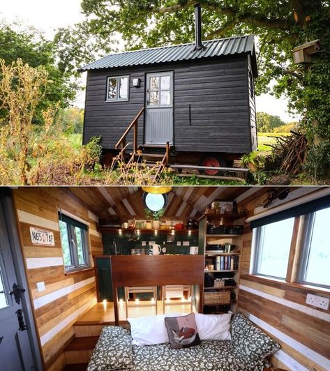 This tiny house is made from salvaged and reclaimed materials 16 Ft Tiny House, Split Level Kitchen, Office Nook, Farm Buildings, Split Level, Tiny House Interior, Tiny House On Wheels, Tiny House Living, Tiny House Design