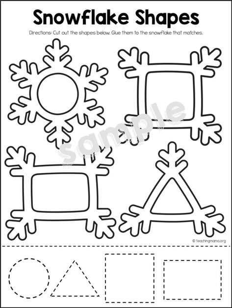 Winter Math Ideas For Preschool, Winter Pattern Activities For Preschool, Snow Math Activities For Toddlers, Christmas Worksheets Toddlers, Snow Prek Activities, New Years Tracing Preschool, Winter For Preschoolers, Winter Shape Craft, Winter Theme Worksheets Preschool