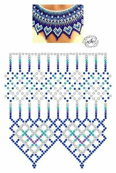 Collar azul Beaded Necklace Pattern, Huichol Pattern, Diy Necklace Patterns, Anting Manik, Beaded Necklace Tutorial, Seed Bead Jewelry Patterns, Beaded Collar Necklace, Beaded Necklace Patterns, Beading Netting