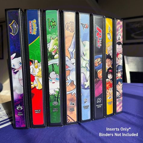 Pokémon TCG binder art displayed in 1/2" binders. Pokemon Binder Organization, Pokemon Binder, Pokémon Collection, 1 Inch Binder, Street Game, Vintage Library, Pokemon Collection, Binder Inserts, Binder Organization