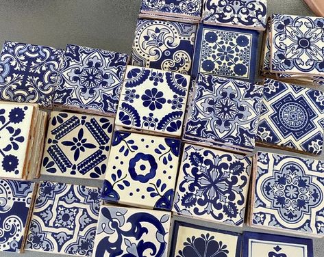 Set of 100 4x4 Inch Mexican Ceramic Tiles Handmade Mixed Blue | Etsy White And Blue Tile, Mexican Tile Backsplash, Hand Made Tiles, Minimalist Mirrors, Tile Backsplash Bathroom, Tiles Backsplash, Mexican Tiles, Tiles Handmade, Mexican Talavera Tile