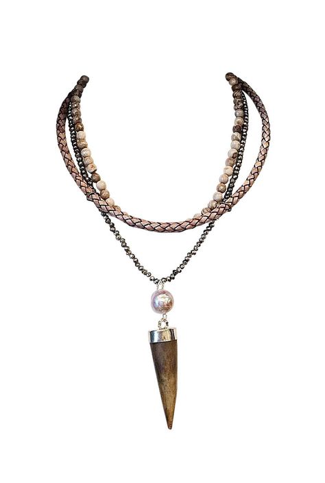 Pyrite Horn Bib Necklace Lotion And Perfume, Perfume Clean, J Necklace, Horn Pendant Necklace, Cloth Store, Key Pendant Necklace, Woven Necklace, Horn Pendant, Gold Bar Necklace